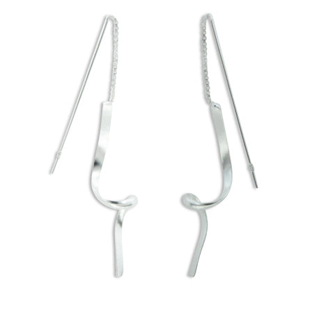 Long Curved Lightning Bolt Needleback Sterling Silver Earrings - Silver Insanity