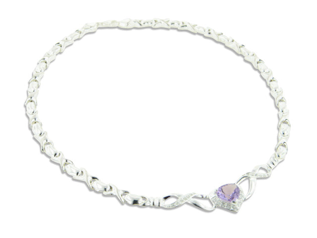 Sterling Silver Amethyst Heart Prom or Bridal Necklace - Silver Insanity