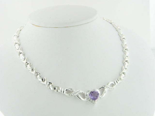 Sterling Silver Amethyst Heart Prom or Bridal Necklace - Silver Insanity