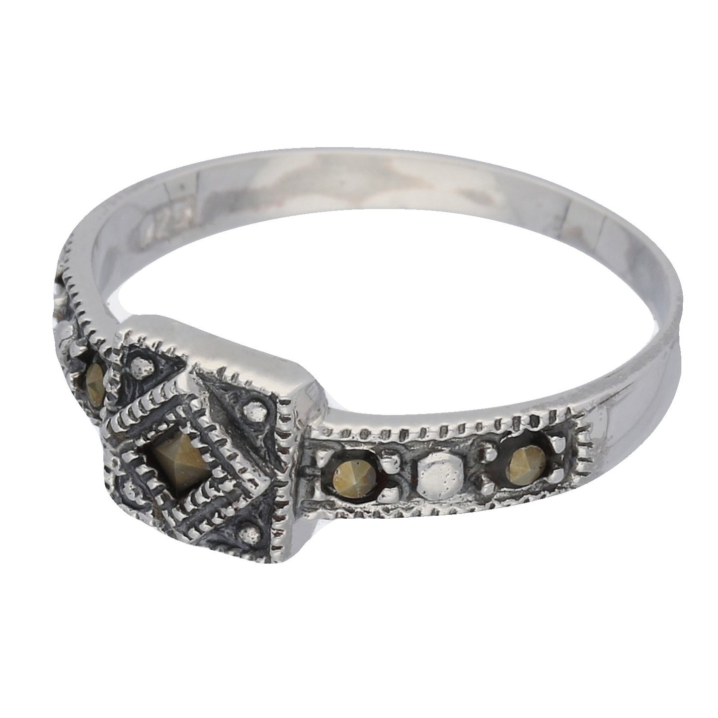 Petite Light Weight Square Sterling Silver Marcasite Ring - Silver Insanity