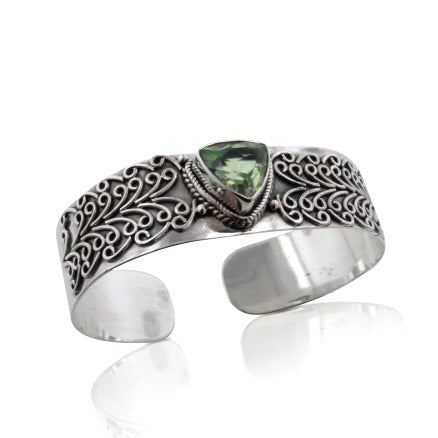 12mm Trillion Genuine Prasiolite Green Amethyst Sterling Silver Cuff Bracelet - Silver Insanity