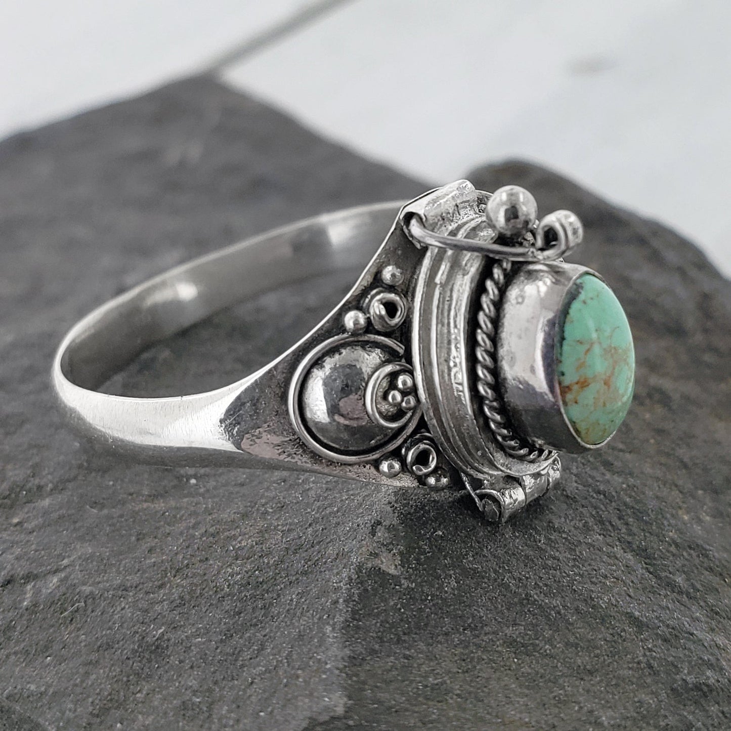 Poison Ring ~ Turquoise or Rainbow Moonstone and Sterling Silver