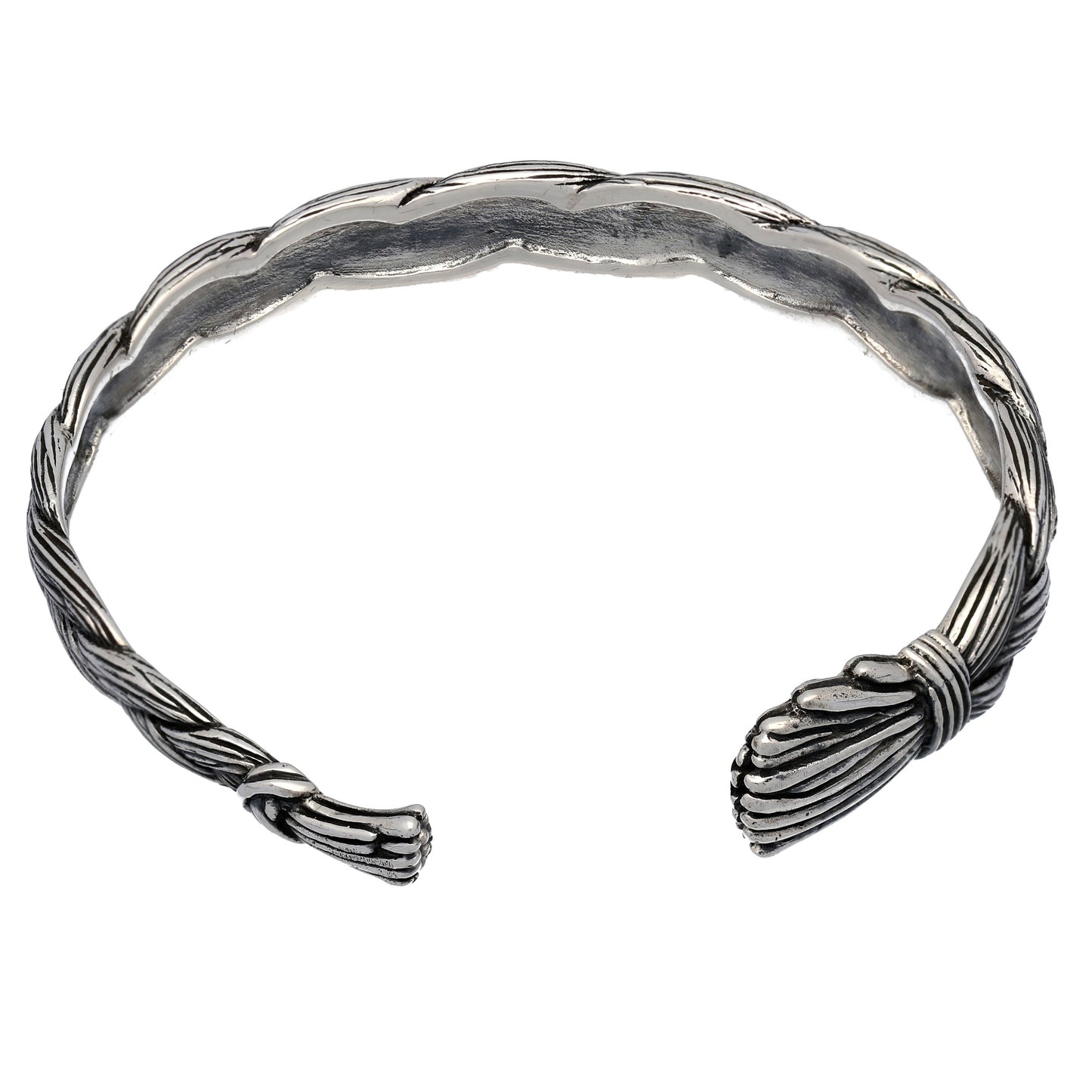 Wolfwalker Braided Sweetgrass Herb Sterling Silver Cuff Bracelet 7" - Silver Insanity