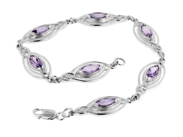 Sterling Silver Marquise Amethyst Celtic Knot Elliptical Ovals Bracelet - Silver Insanity