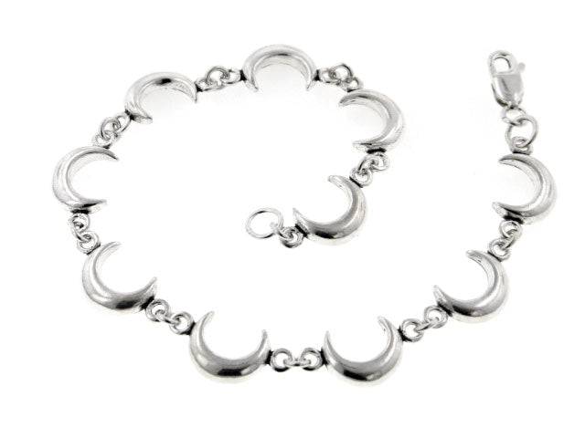 Sterling Silver Celestial Crescent Moon 7" Link Bracelet - Silver Insanity