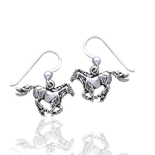 Small Running Horse Sterling Silver Dangling Hook Earrings - Silver Insanity