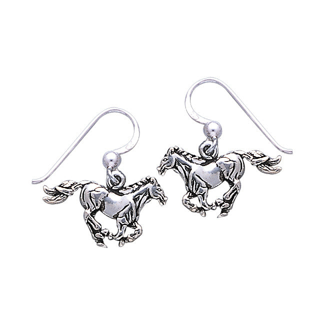 Small Running Horse Sterling Silver Dangling Hook Earrings - Silver Insanity