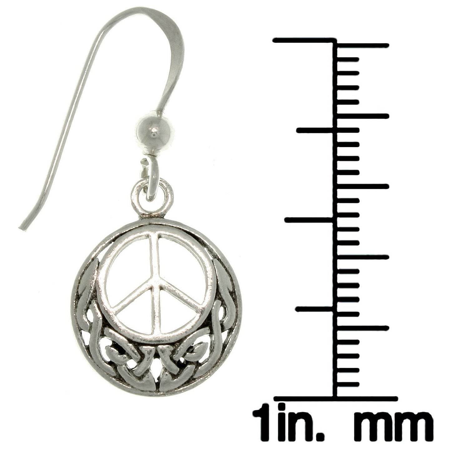 Celtic Knot and Peace Sign Symbol Sterling Silver Hook Earrings - Silver Insanity