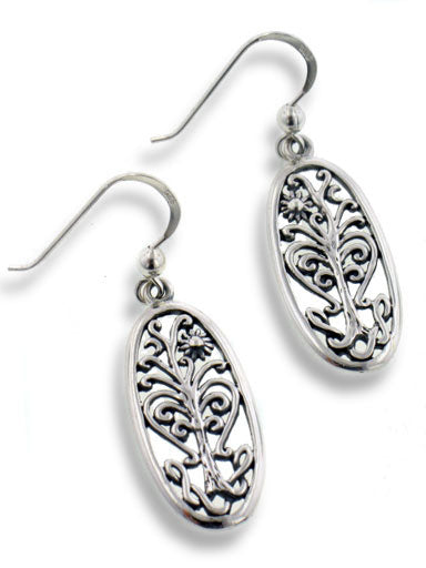 Flowering Tree of Life Religious Symbol Filigree Sterling Silver Oval Earrings - Silver Insanity