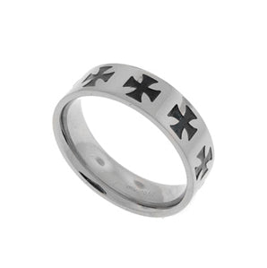 Mens Titanium Black Celtic Iron Cross Band Ring - Silver Insanity