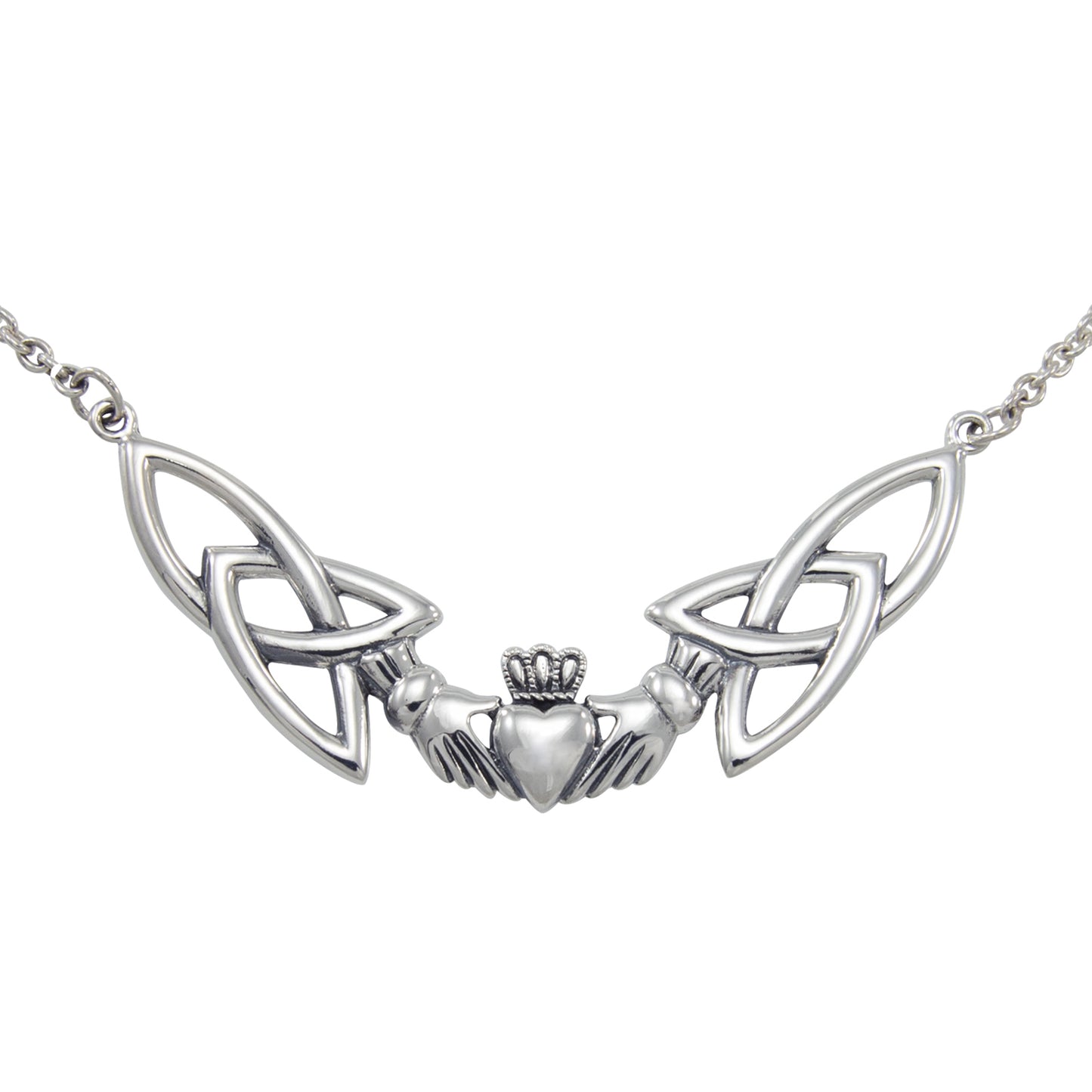 Sterling Silver Celtic Claddagh Trinity Knot Adjustable 18" Necklace - Silver Insanity