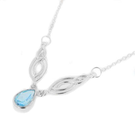 Adjustable 17" Sterling Silver Double Celtic Ovals Blue Topaz Necklace - Silver Insanity