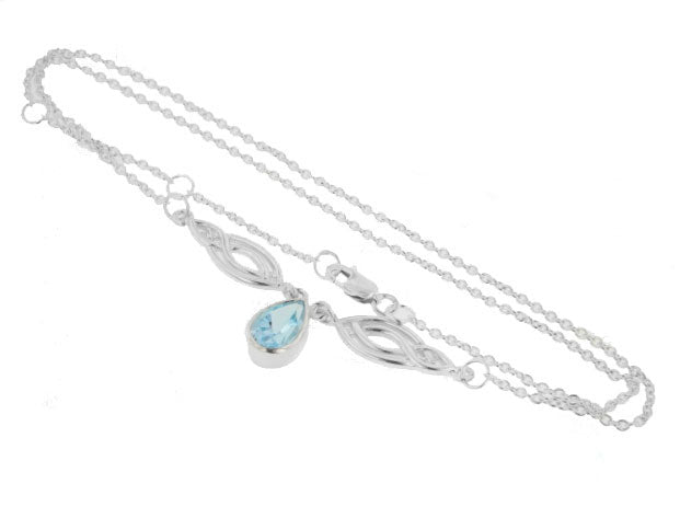 Adjustable 17" Sterling Silver Double Celtic Ovals Blue Topaz Necklace - Silver Insanity