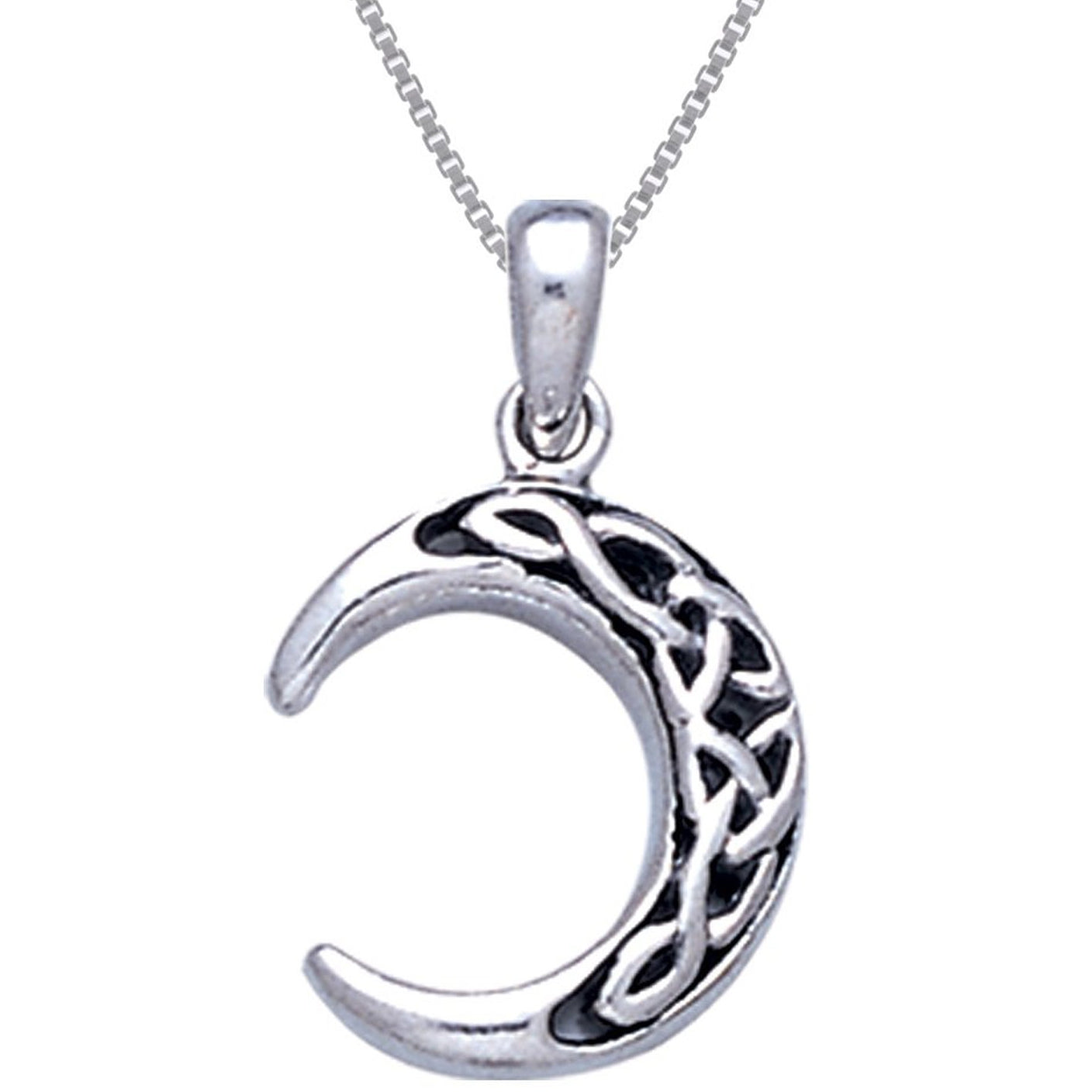 Sterling Silver Celtic Knot Crescent Moon Pendant with 18" Box Necklace - Silver Insanity