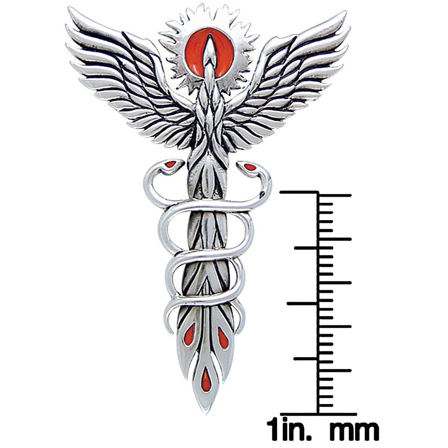 Fire Dance Phoenix Sterling Silver Medical Caduceus Symbol Pendant Necklace - Silver Insanity