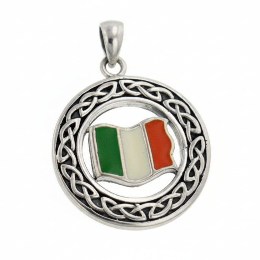 Irish Celtic Knot Flag of Ireland Pendant - Silver Insanity