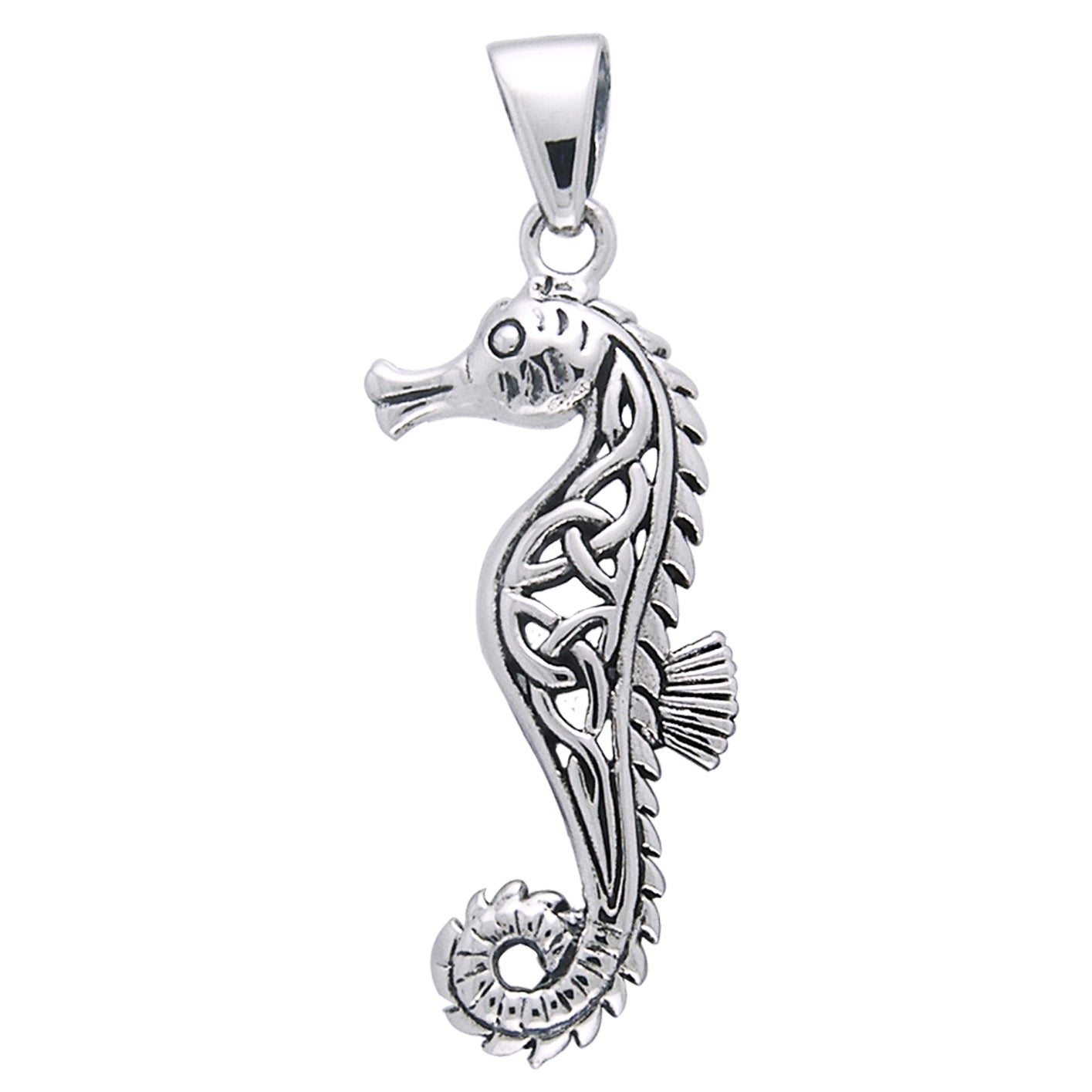 Hippocampus - Poseidon's Steed Seahorse with Celtic Knot Sterling Silver Pendant - Silver Insanity