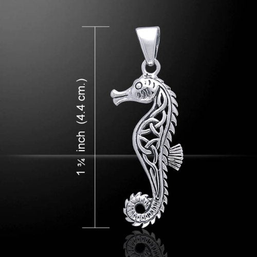 Hippocampus - Poseidon's Steed Seahorse with Celtic Knot Sterling Silver Pendant - Silver Insanity