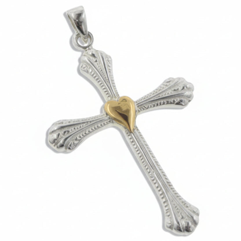 Heart of Faith Sterling Silver Cross Pendant 18" Chain - Silver Insanity