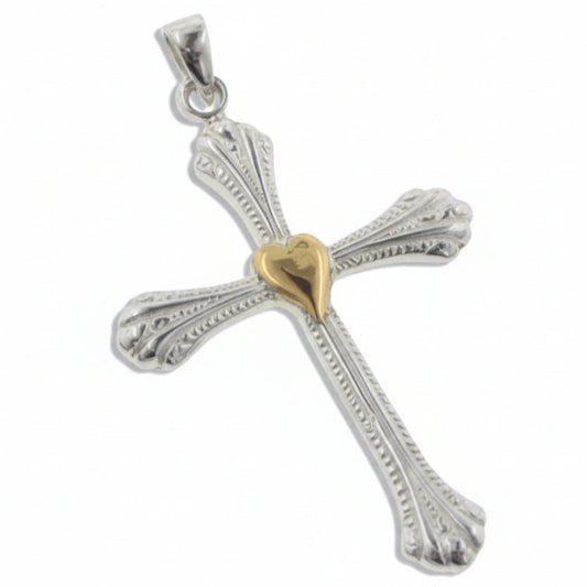 Heart of Faith Sterling Silver Cross Pendant 18" Chain - Silver Insanity