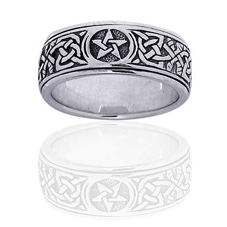 Sterling Silver Celtic Knot Pentacle Spinning Fidget Ring - Silver Insanity