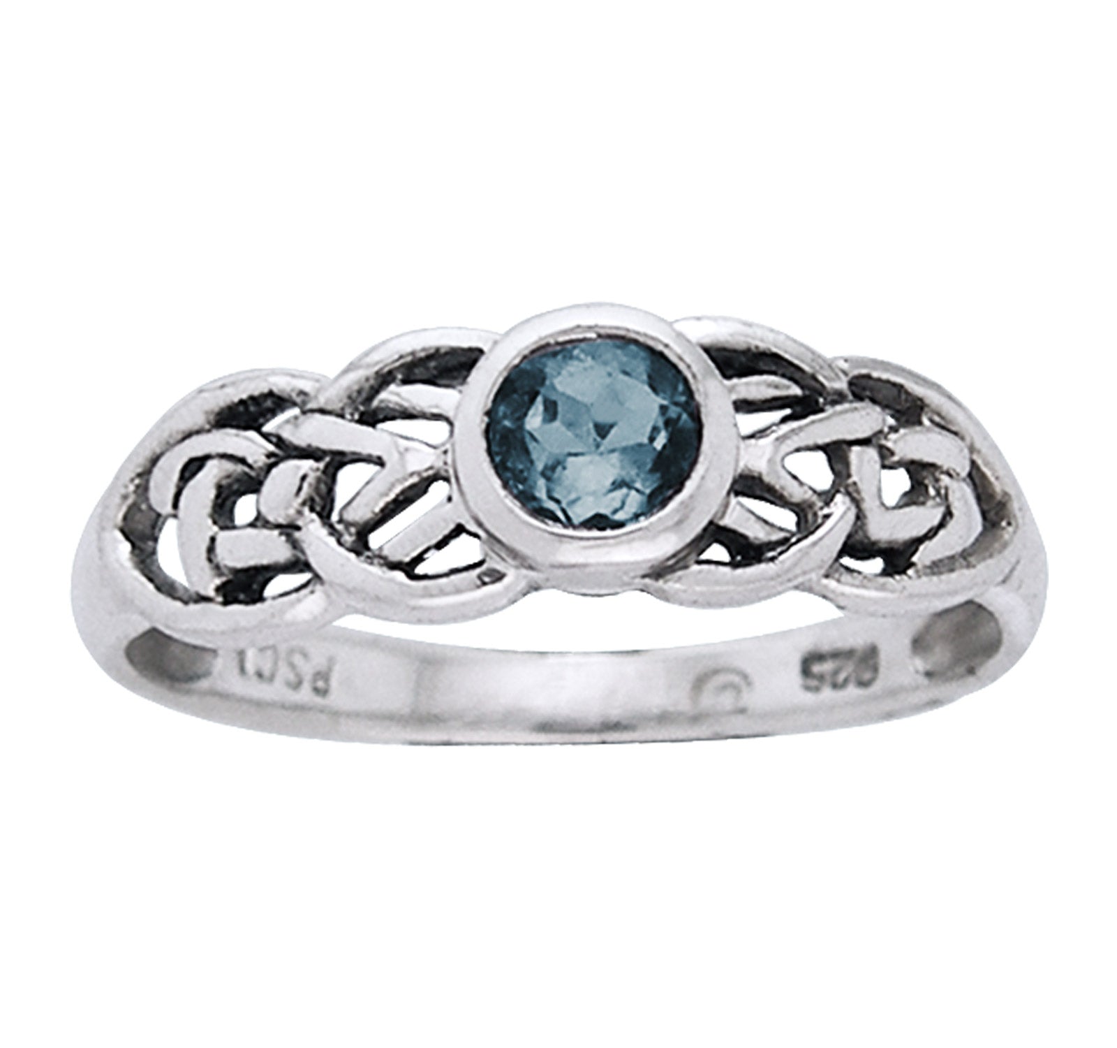 Petite Celtic Knot Birthstone Ring Sterling Silver Genuine Aquamarine For  March