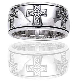 Sterling Silver Celtic Knot Cross Meditation Spin Band Ring - Silver Insanity