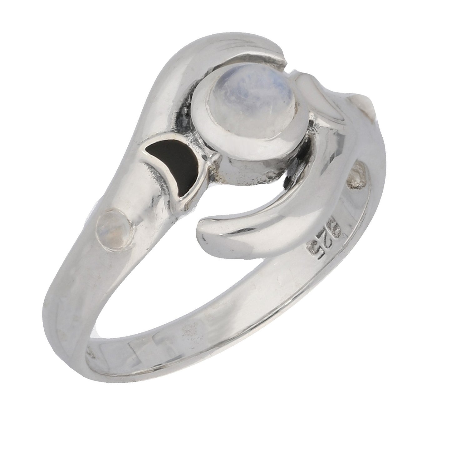 Sterling Silver Lunar Tides Crescent Wave Moonstone Ring - Silver Insanity