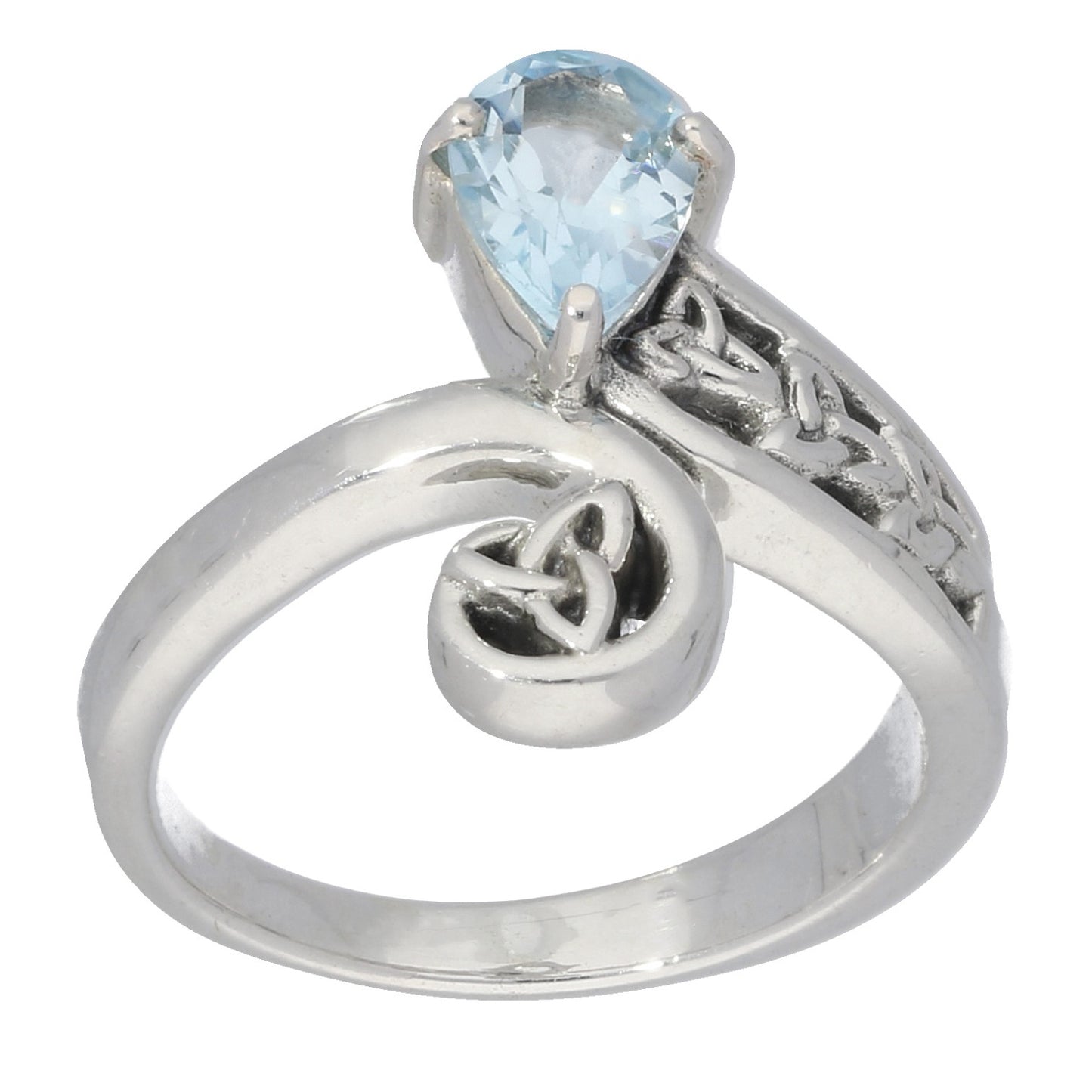 Celtic Trinity Knot Blue Topaz Bypass Sterling Silver Ring - Silver Insanity