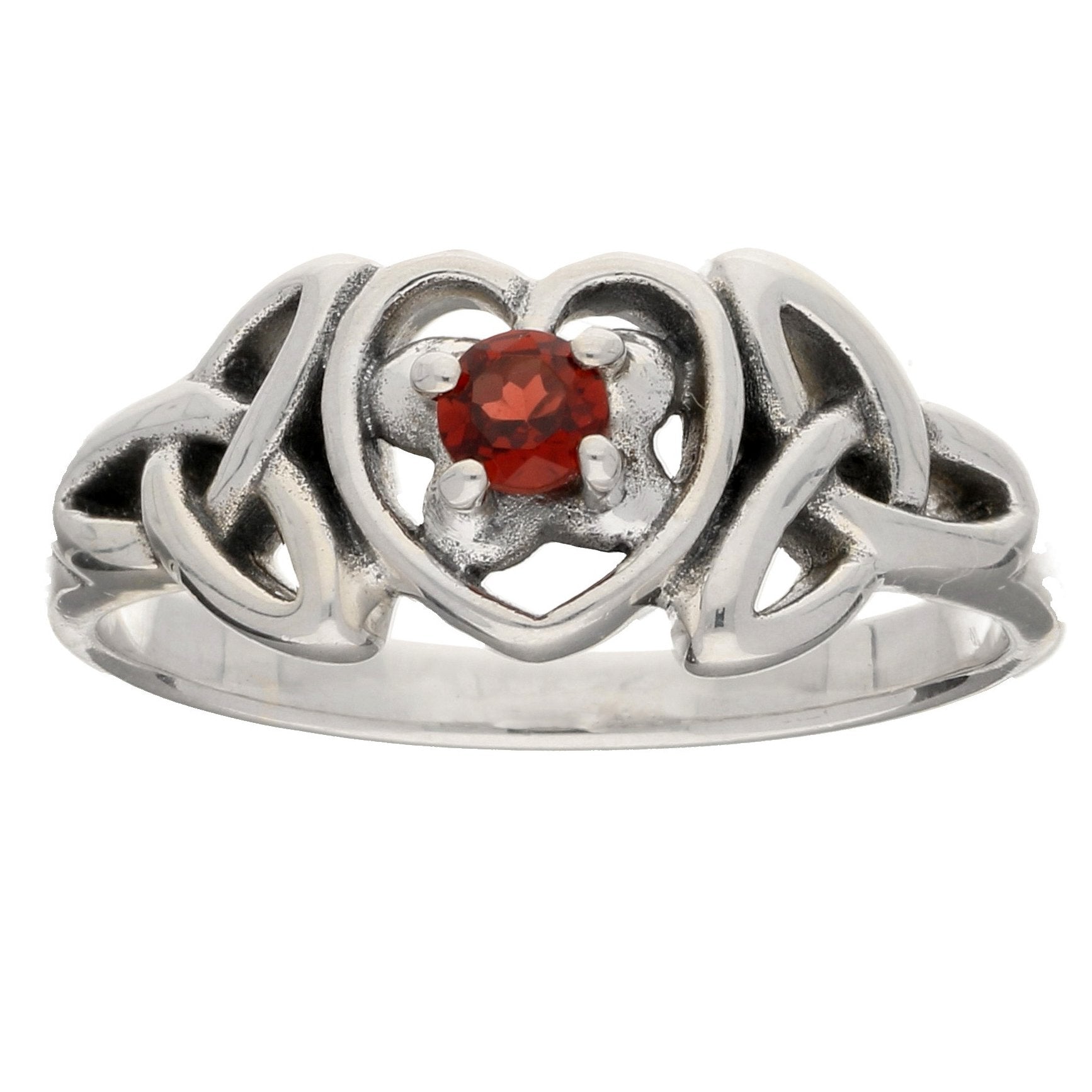 January Birthstone Sterling Silver Garnet Celtic Trinity Knot Ring