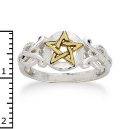 Sterling Silver Pentacle Golden Pentagram Band Ring - Silver Insanity