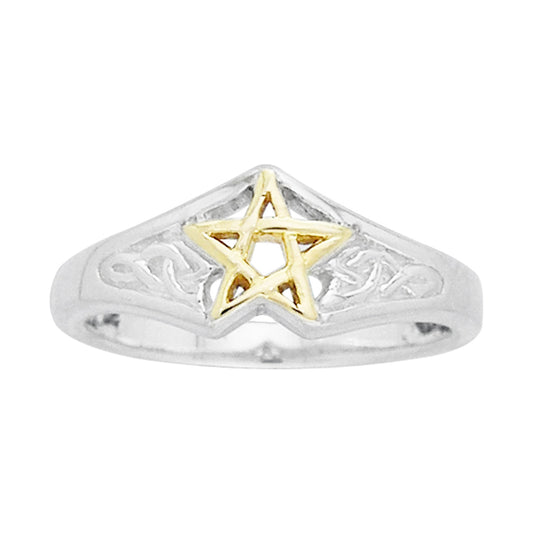 Sterling Silver Celtic Knot Golden Pentagram Ring - Silver Insanity