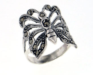 Large Sterling Silver Marcasite Butterfly Ring - Silver Insanity