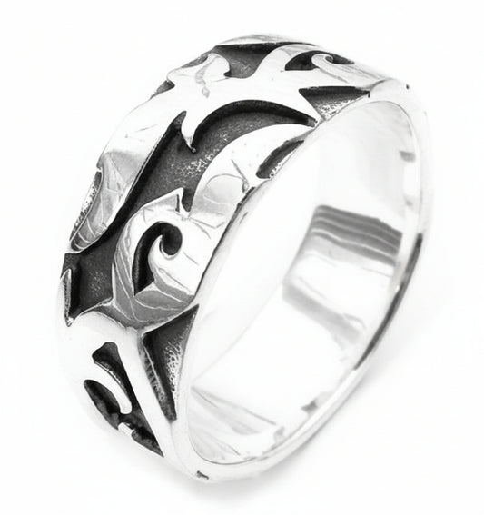 Mens Sterling Silver Elven Flame VINE Band Ring - Silver Insanity