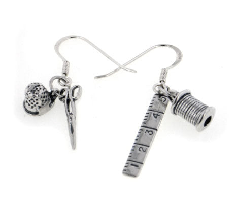 Sterling Silver Sewing Charm Tailor Seamstress Earrings - Silver Insanity