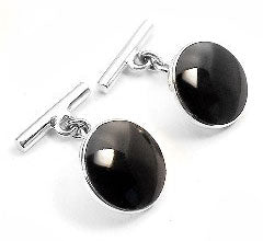 Sterling Silver Black Agate Chain and Bar Cufflinks - Silver Insanity