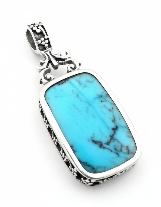 Simulated Turquoise Blue Lapis Reversible Sterling Silver Pendant - Silver Insanity
