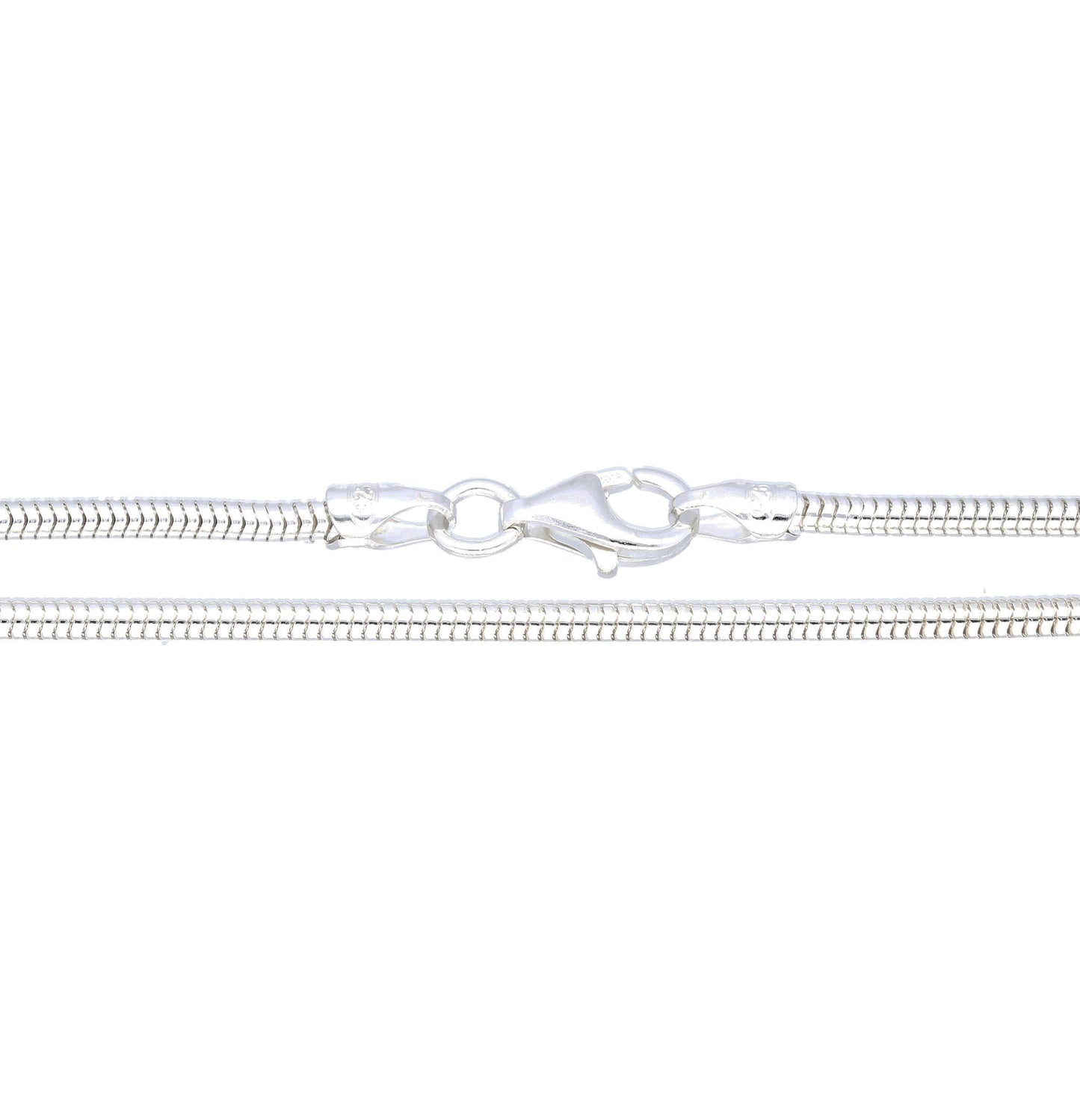 Silver chain necklace with a clasp on a white background