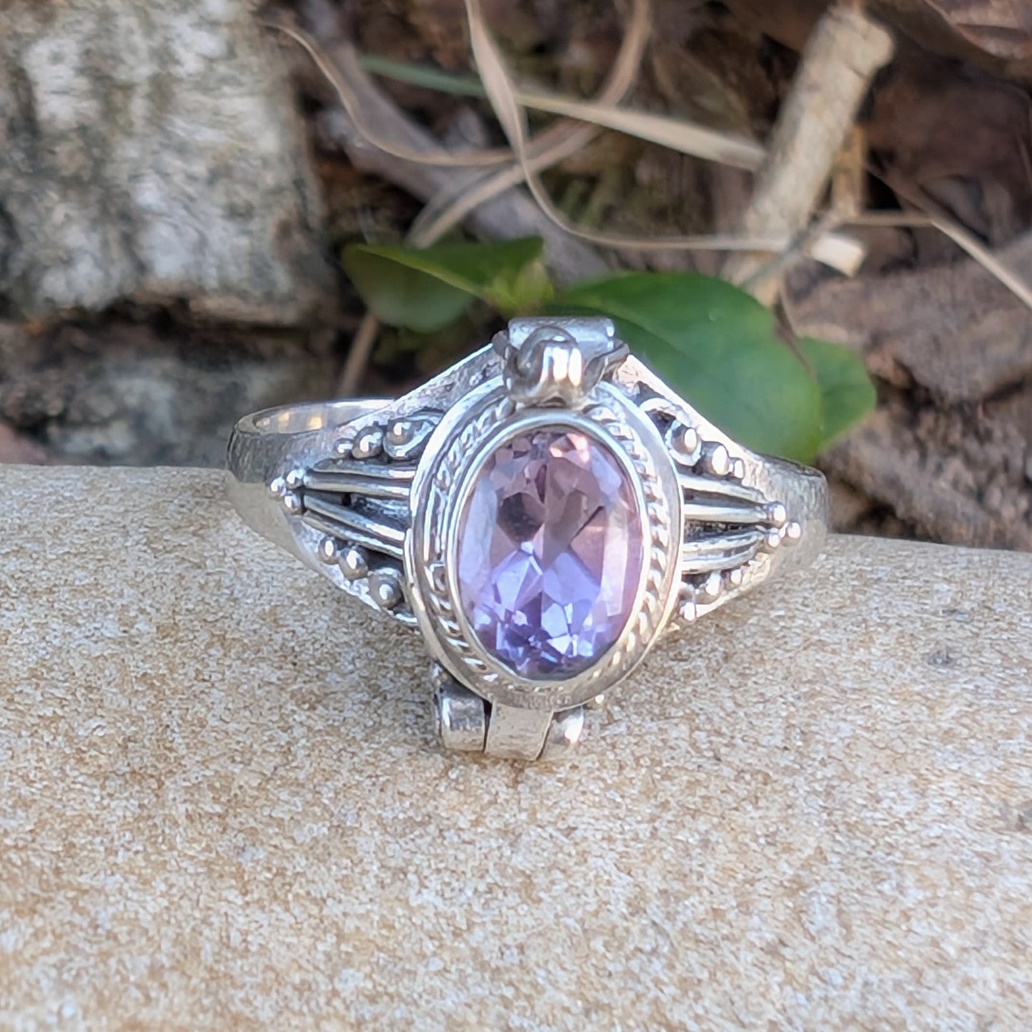 Roman Vessel Poison Ring - Sterling Silver and Gemstone