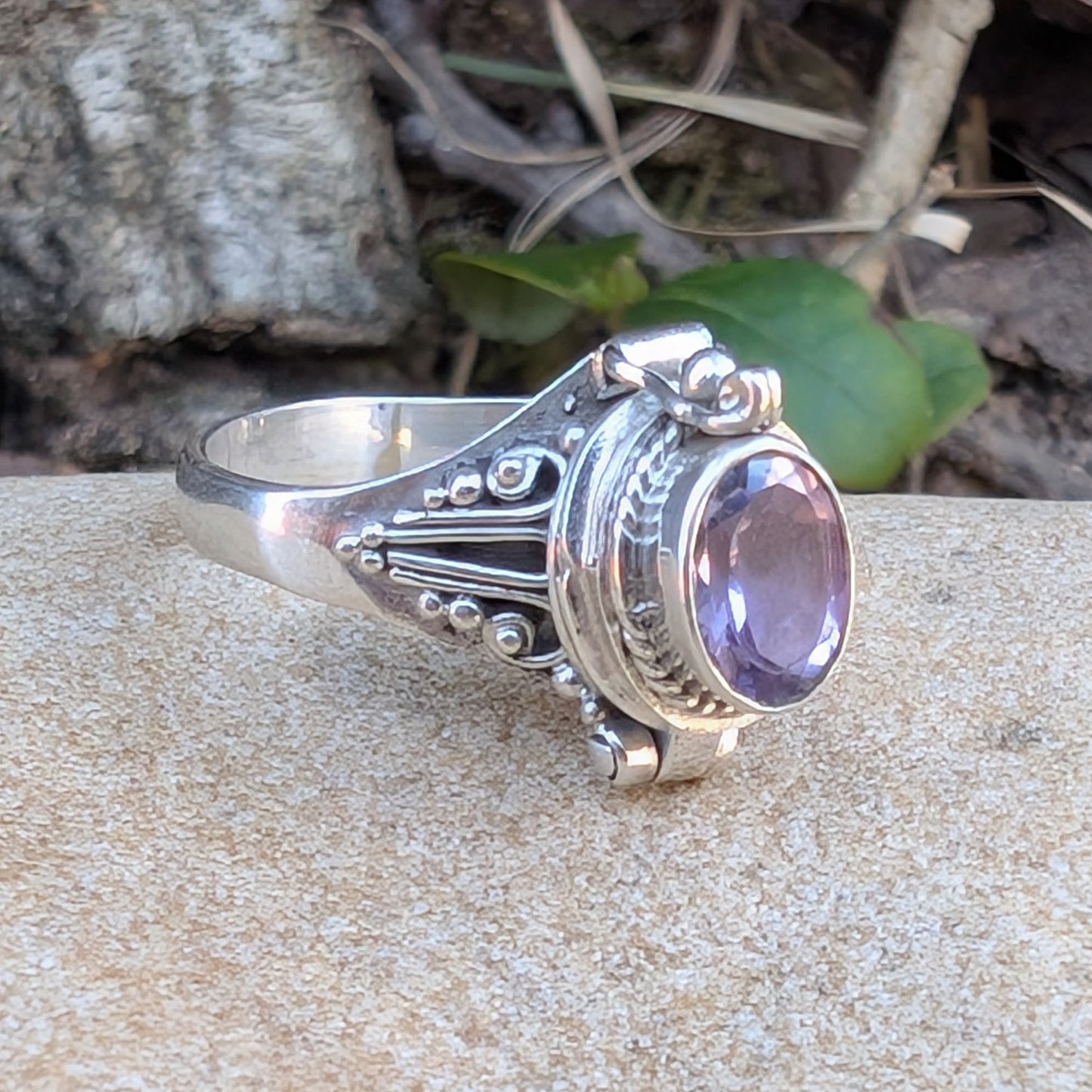 Roman Vessel Poison Ring - Sterling Silver and Gemstone