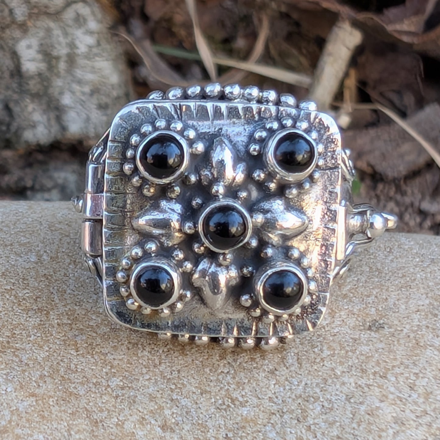 Gothic Large Square Poison Vessel Ring in Sterling Silver