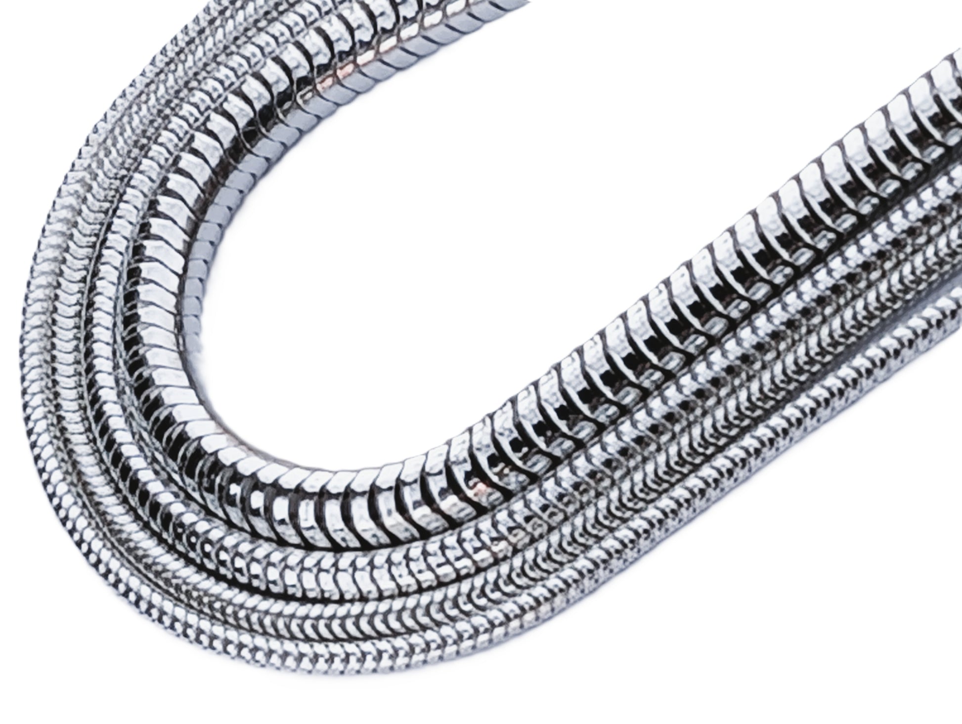 Metallic snake chain on a white background
