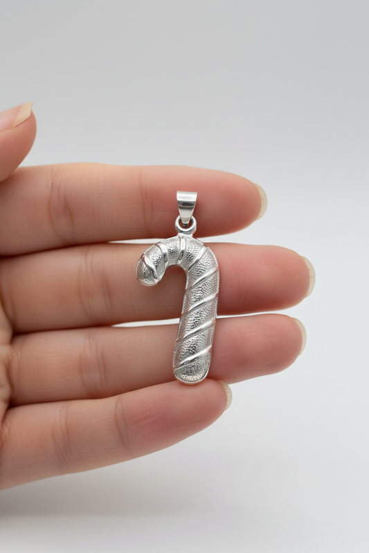 Large Sterling Silver Candy Cane Ornament Pendant