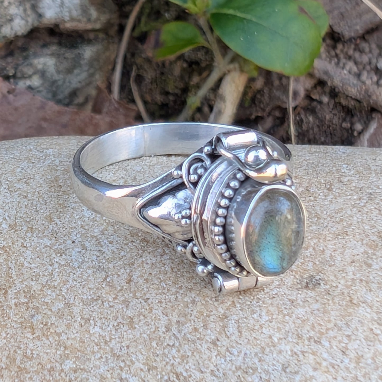 Oval Poison Ring - Sterling Silver and Gemstone