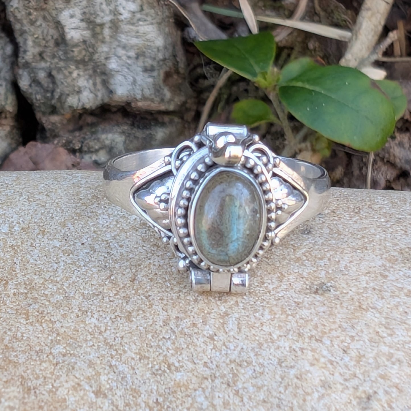 Oval Poison Ring - Sterling Silver and Gemstone