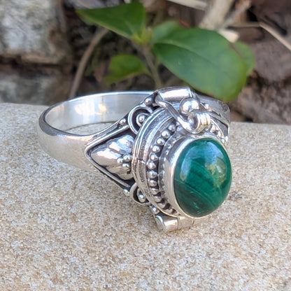 Oval Poison Ring - Sterling Silver and Gemstone