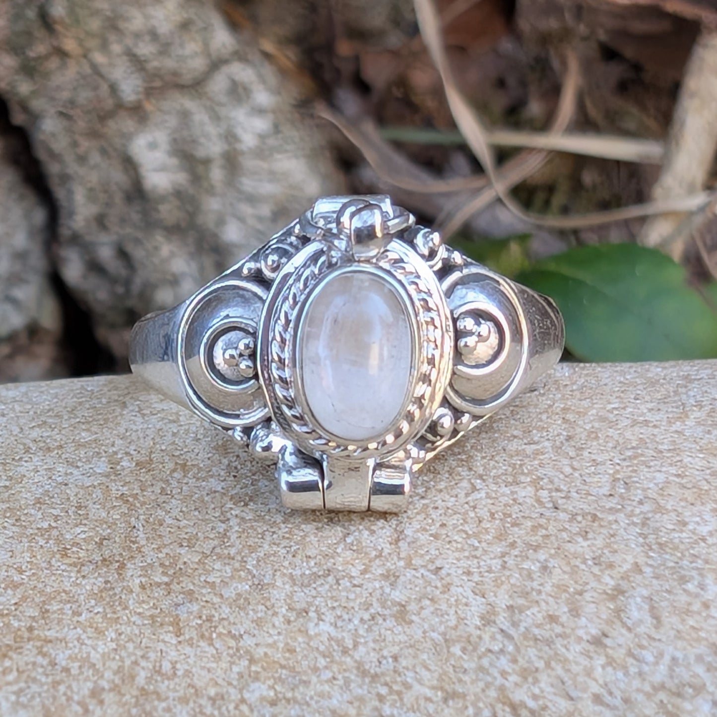 Poison Ring ~ Turquoise or Rainbow Moonstone and Sterling Silver