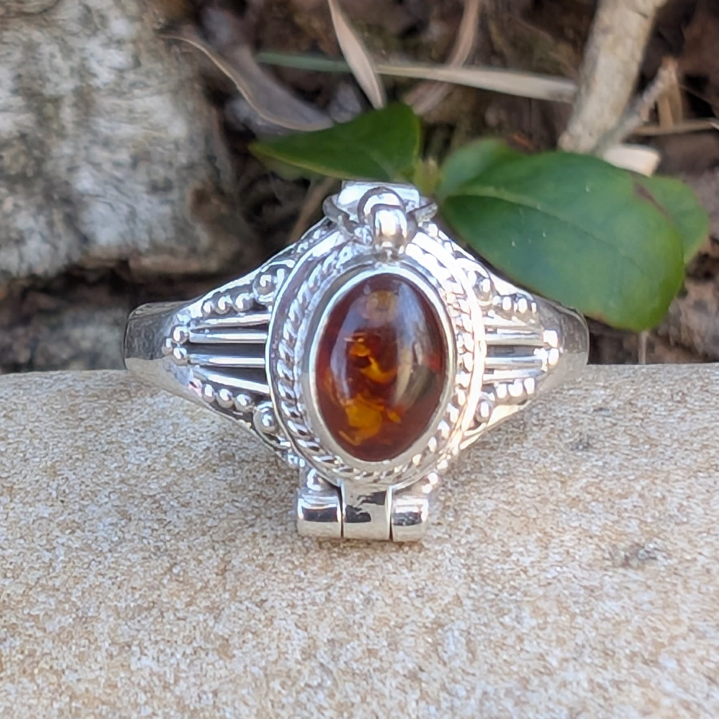 Roman Vessel Poison Ring - Sterling Silver and Gemstone