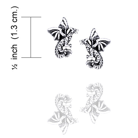 Small Flying Dragons - Detailed Sterling Silver Post Stud Earrings