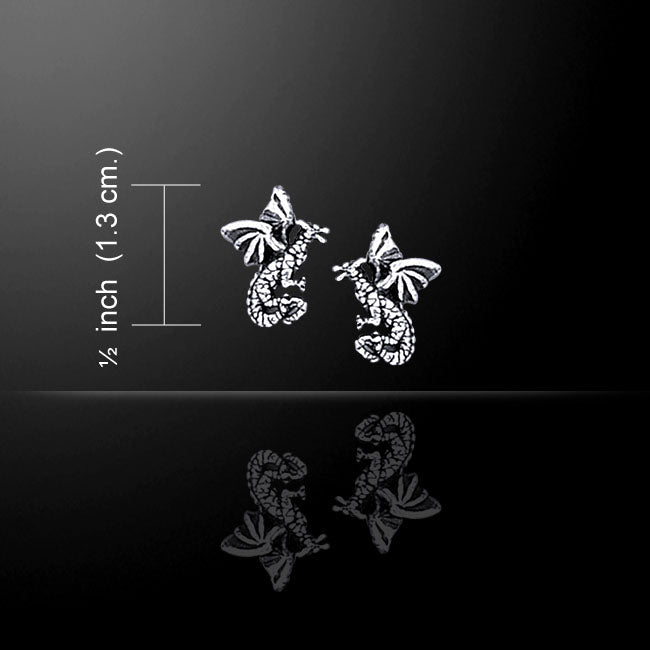 Small Flying Dragons - Detailed Sterling Silver Post Stud Earrings